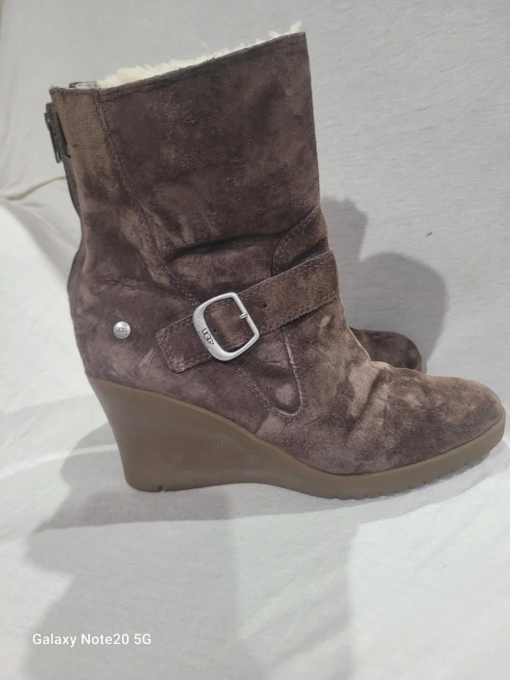 UGG Australia Brown Suede Wedge Buckle Zip Boots Size 10 EU 41 5593